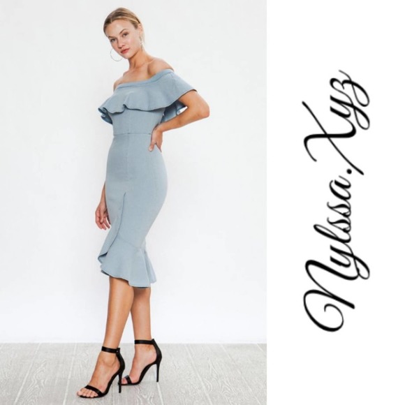 OFF-THE-SHOULDER DENIM BODYCON DRESS - Picture 3 of 5